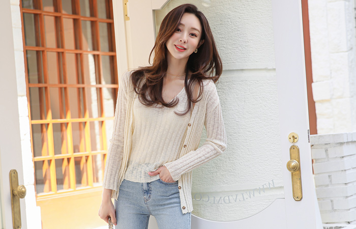 Bokashi Summer Corduroy Sleeveless shirts&Cardigan SET