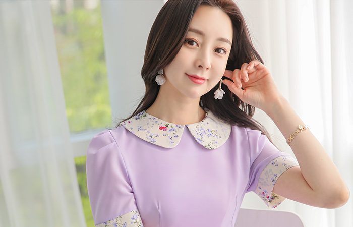 Pastel Flower Color Combination Flat Collar Dress