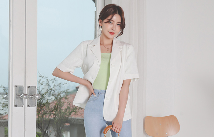 Single Belted Notched Collar Cotton Linen Jacket