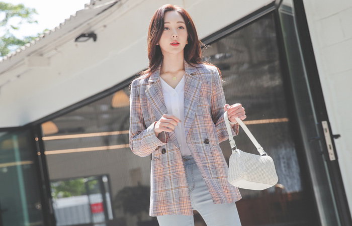 Vivid Check Linen Double-button Jacket