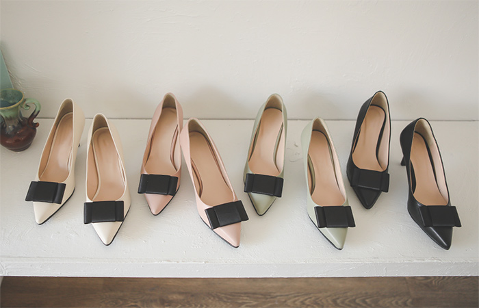 [Models wear40st]Satin Flat-Ribbon Pumps Heels(3cm/7cm)