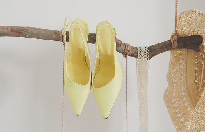 [Models wear40st]Unbalance Shape Spring Sling Backs Heels