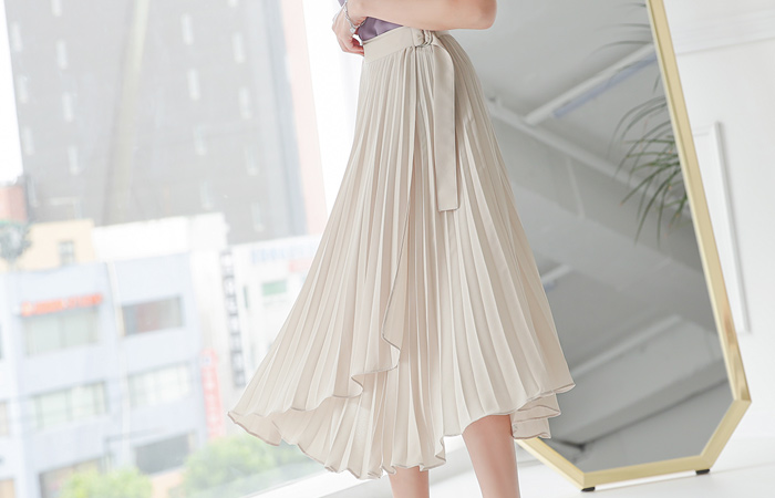 Unbalance Buckle Wrap Style Pleats Skirt