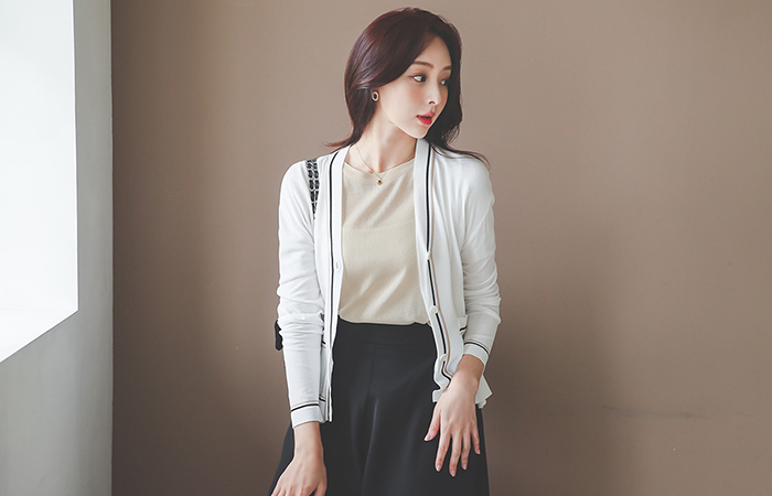 Color Lining Color Combination V-neck Pocket Cardigan