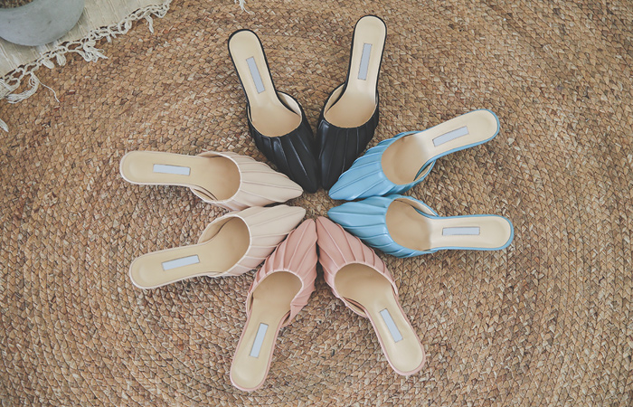 [Models wear41st]Pastel Pleats Mule Slippers Heels