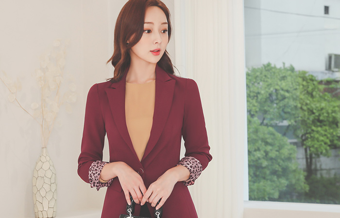 Leopard Colored-Sleeves One-Button Span Jacket