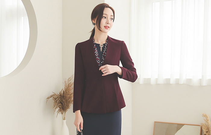 Antique Scarf Trimming No-collar Peplum Jacket