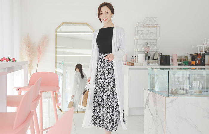 Slim Corduroy Side Slit Open Long Cardigan