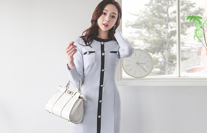 Lining Color Combination Pearl H-line Dress