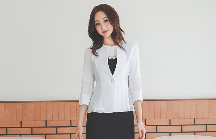 Linen quality Double Peplum No-collar Span Jacket
