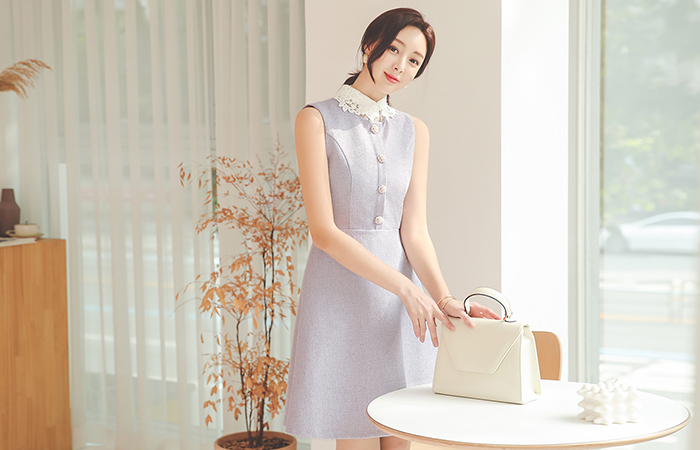 Pearl Flower Tweed A-line Dress