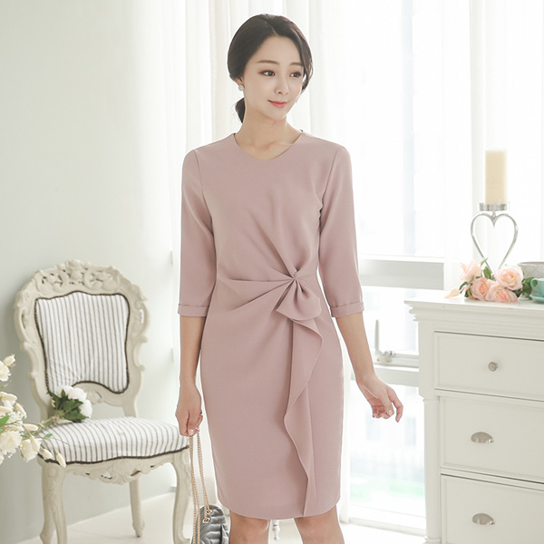 Feminine Gather Drape Shirring Dress