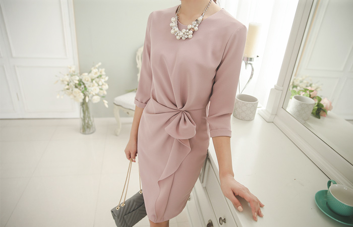 Feminine Gather Drape Shirring Dress