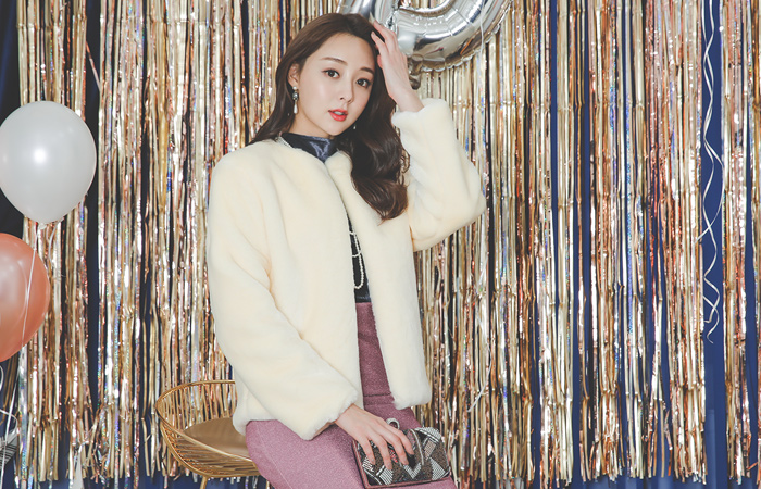 Eco Mink Fur Flush Color Short Jacket