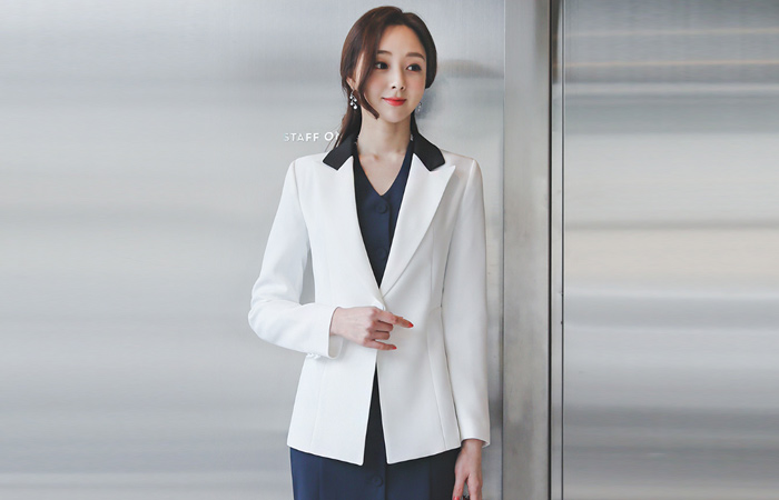 Formal Collar Color matching Basic One-Button Jacket