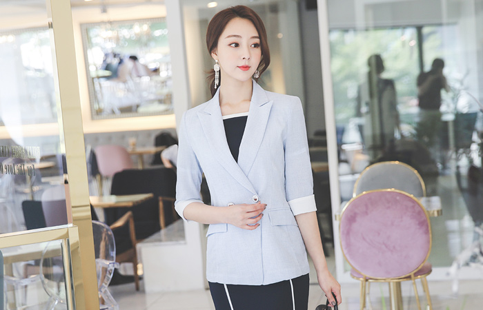 Linen Fabric Color Combination Double-button Span Jacket