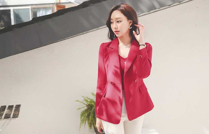 Peaked Collar Gold-Ring Double Button Jacket