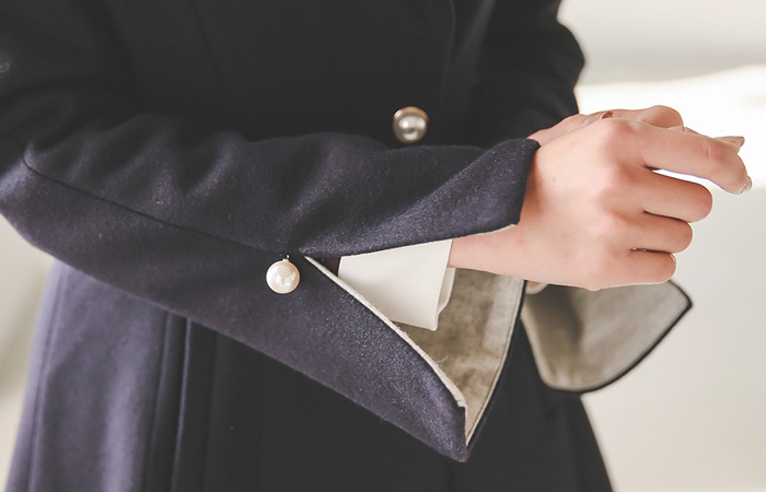 Pearl Button Bell Sleeve Wool Coat