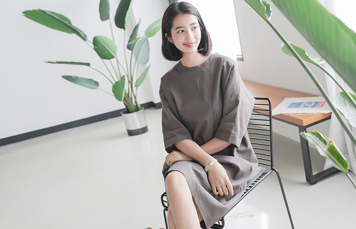 Fold over loose linen dress