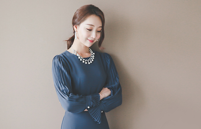 Luxury Chiffon Pleats Sleeve Dress