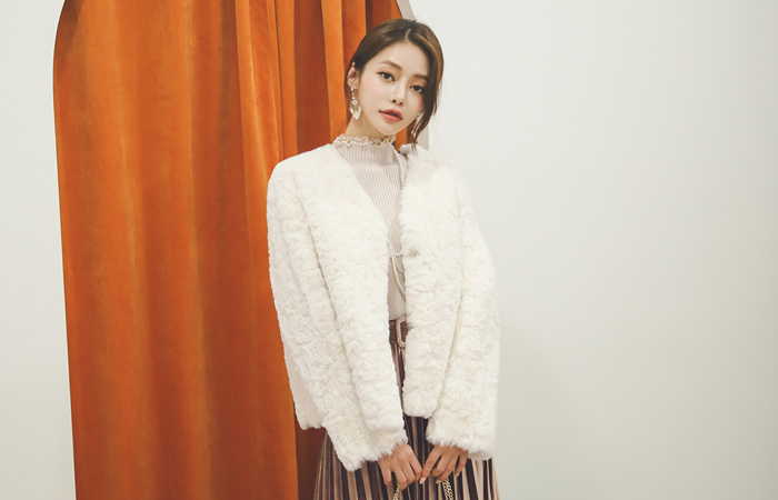 Fake Leather Belted Fur Jacket