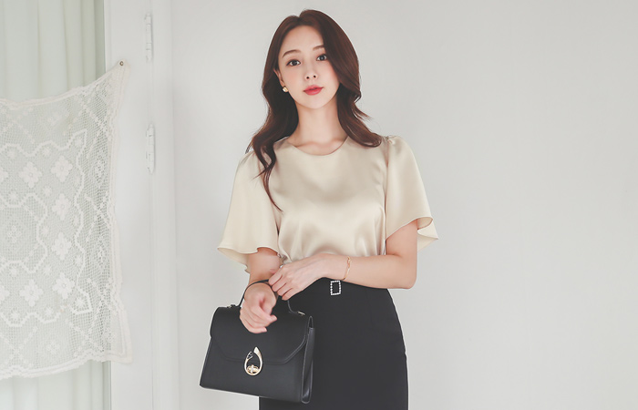 Satin Wide Wing Sleeves Blouse