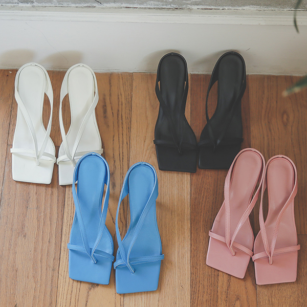 [Models wear40st]Square Strap Flip Flop Slipper Heels