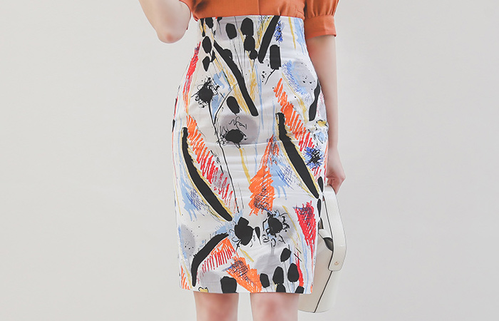 Summer Drawing Cotton High-Waist Skirt