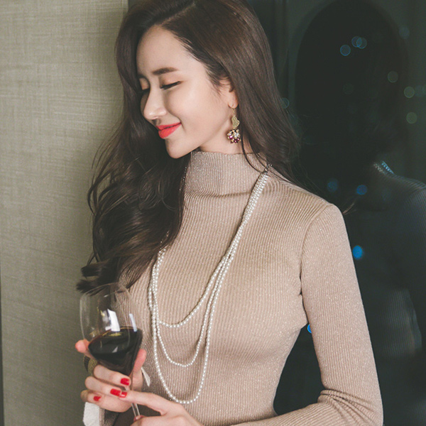 Metal Pearl Flare Cuff Long knit Dress