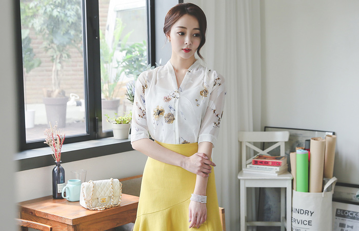 Feather Flower See-through look Blouse