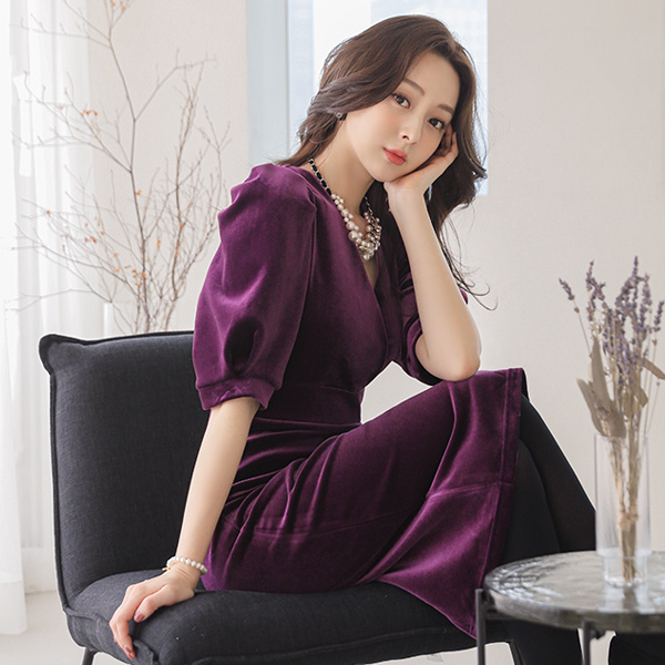 Velvet Glam Puff Sleeves Dress