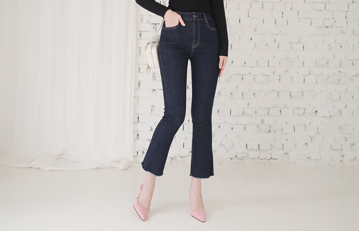 High-Rise Greige Span Boot-Cut Denim Pants