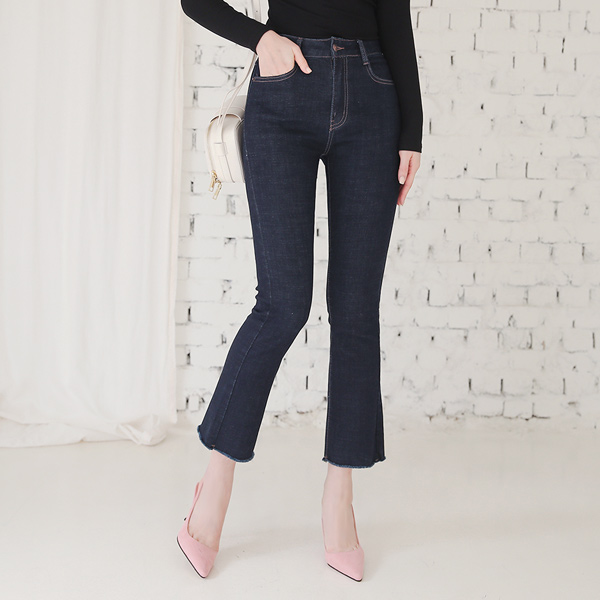 High-Rise Greige Span Boot-Cut Denim Pants