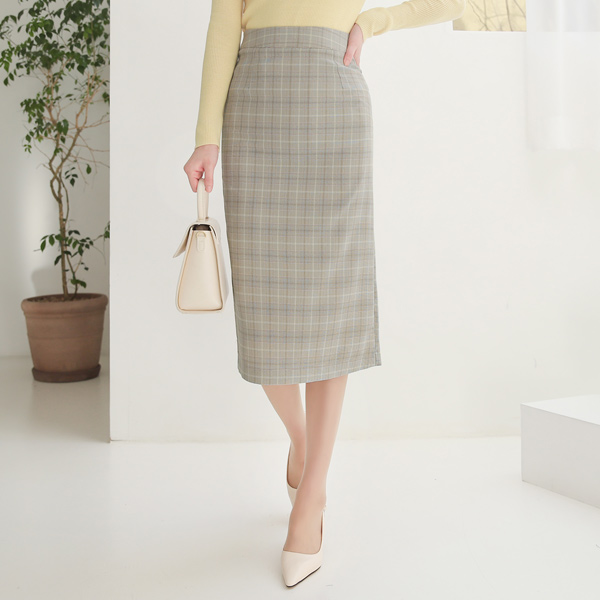 Spring Pastel Check H-line Midiskirt