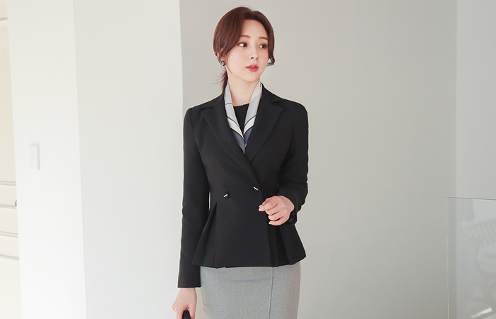 Double-button Inverted Peplum Jacket