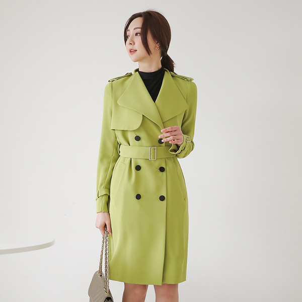 Acid Color Double-button Wing Collar Trench Coat