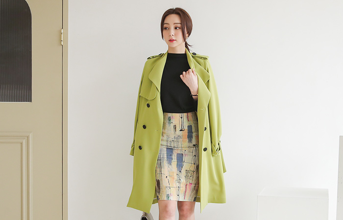 Acid Color Double-button Wing Collar Trench Coat