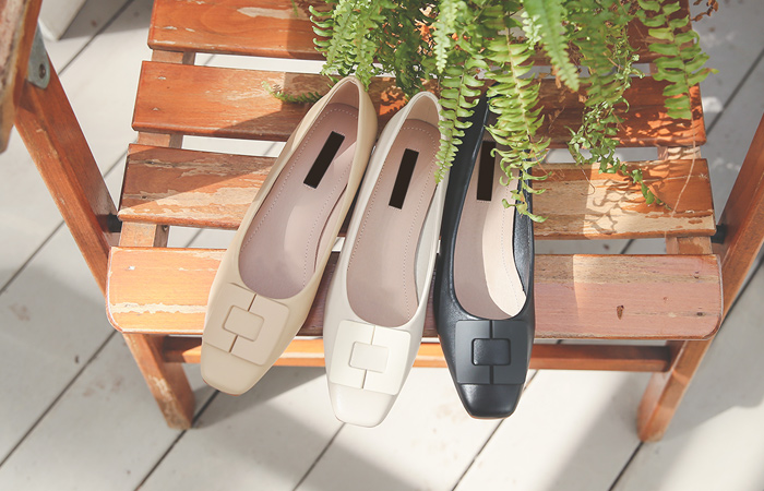 [Models wear42st]크랙 Square Block Heels Flat shoes