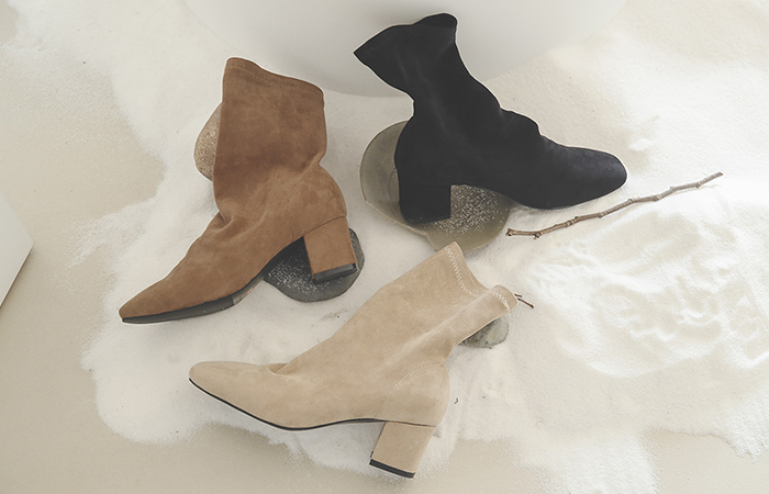 [Models wear42st]Suede Square Toe Span Socks Boots