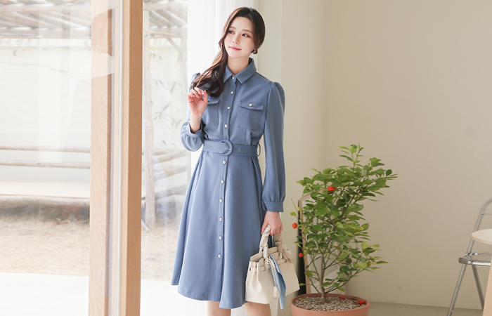 Laurent Puff Pocket Shirt Flared Dress