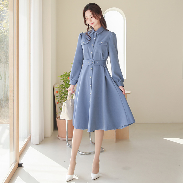 Laurent Puff Pocket Shirt Flared Dress