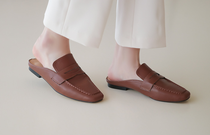 Stitch Square Toe 보트 Mule Backless Loafer