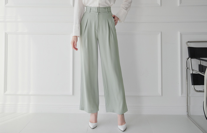 Double Pintuck Square Belt Wide Slacks