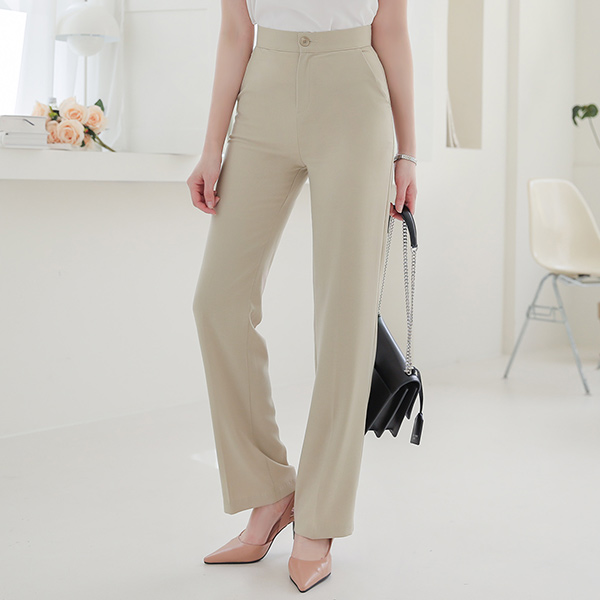 Slim High-Waist Span Slim Fit Long Slacks