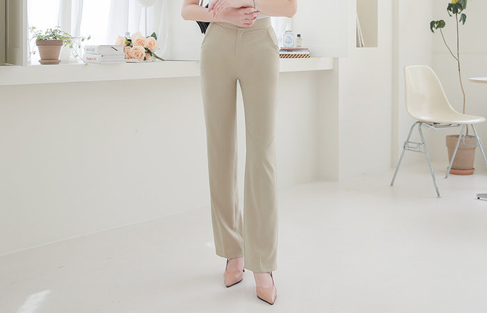 Slim High-Waist Span Slim Fit Long Slacks