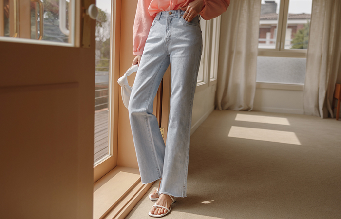 Hidden Banding Wide Denim-Pants