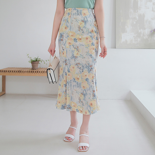 Watery Mable Flower Back Banding Mermaid Skirt