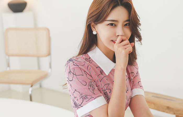 Drawing Stripe Color Combination Shirt Flared Dress