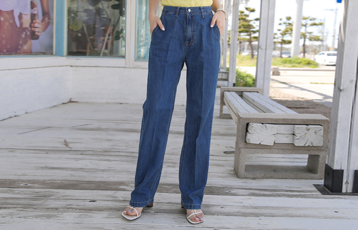 Point Wrinkle Soft Wide Long Denim Pants