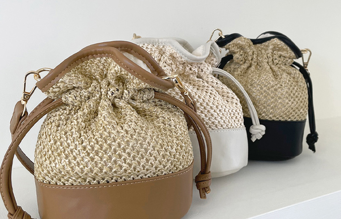 Color Combination Leather Rounding Mini Rattan bag